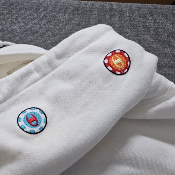 Champion Hoodie Womens XS White Graphic Print Kanga Pocket LS Reverse Weave FLAW - Picture 15 of 16